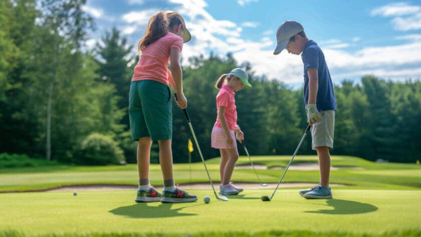 Kids playing golf photorealistic environment