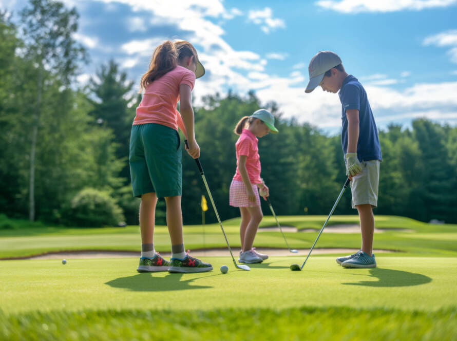 Kids playing golf photorealistic environment